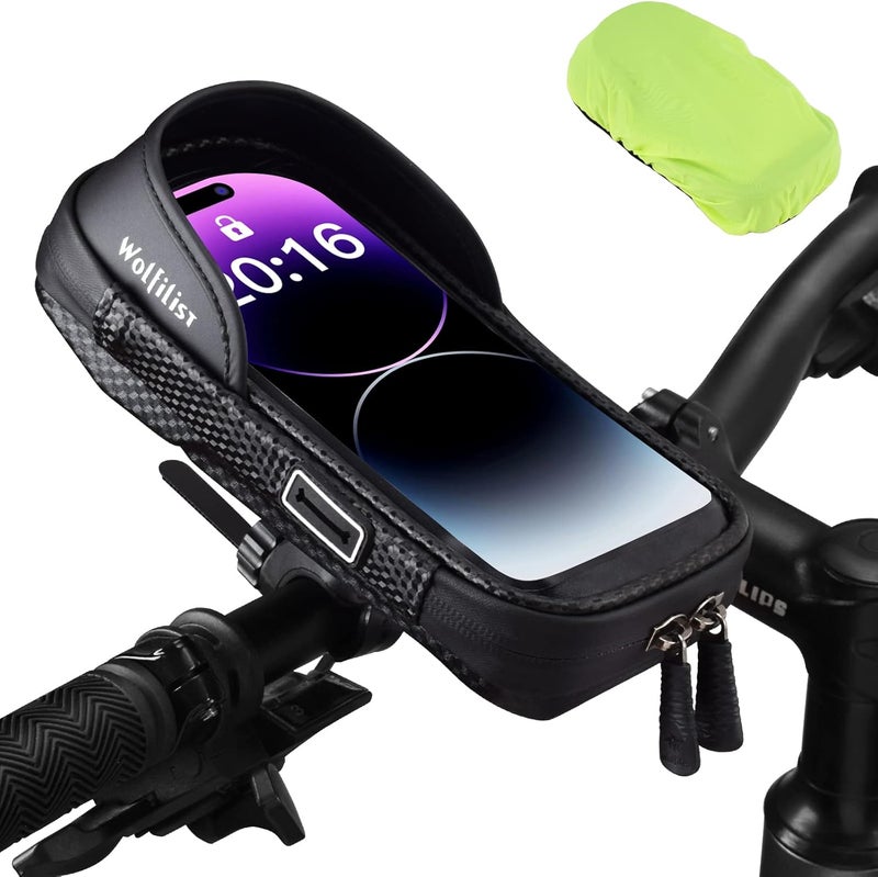 WOLFILIST Bike Phone Holder EVA Waterproof Bike Front Frame Bag Top Tube Bike Bag Bicycle Phone Mount Cycling Pouch with Rain Cover Bike Accessories Gifts for Cyclists Men - Image 1